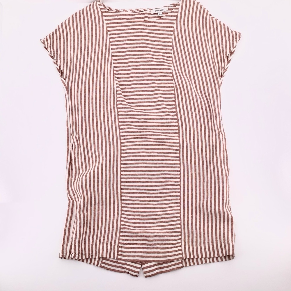 Madewell G5305 Rust White Stripe Play Button Back Linen Blend Dress Size Small - Picture 8 of 15